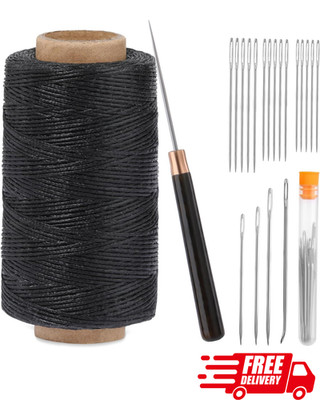 Upholstery Repair Sewing Thread Kit Waxed String Needles Awl Heavy Duty Black