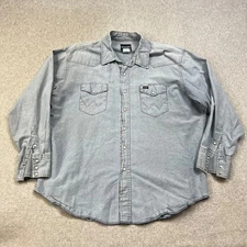 Wrangler Button Up Shirt Mens XXL Denim Blue Pearl Snap Western Long Sleeve