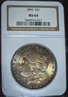 1896 Morgan Silver Dollar NGC MS64 Rainbow Toned Coin Both Sides Luster US $1 BU
