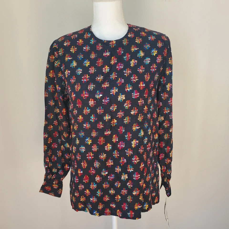 Blusa Ann May De Colección Abstracta Art Deco 100% Seda con Hombros Acolchados Foto 2 de 4