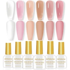 Artdone Sheer Gel Nail Polish Set Jelly UV Gel 6 Colors Translucent Milky White