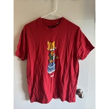 Akoo Mens Medium Red Short Sleeve T-shirt With Block Slick Fox Design Cotton