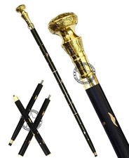 Vintage Antique Wooden Walking Stick Cane with Designer Brass Handle Gift