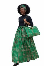 African Women's Dashiki Skirt with Matching Handbag Set 1 Size  M-2X headwrap