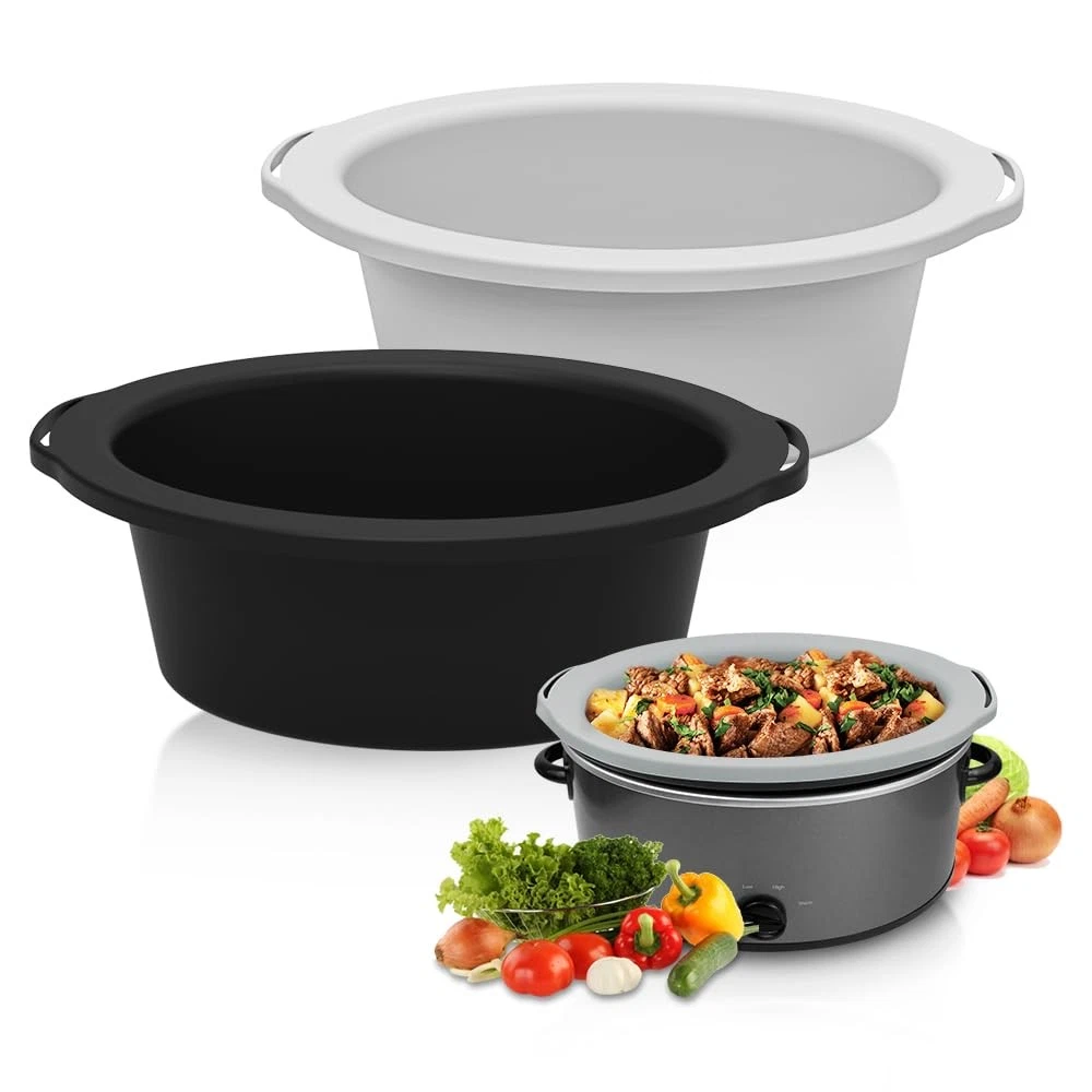ChefAid Slow Cooker Liners, 100% Silicone Reusable Crock 8 quarts, Black-Grey