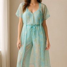 Oscar de la Renta Light Blue Floral Robe Set
