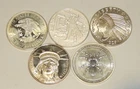 5 - 1oz Silver Rounds (total 5 oz) all .999 Fine Silver - More desirable Designs