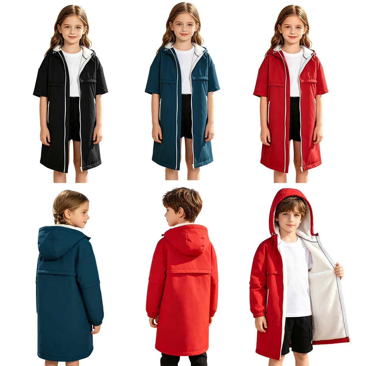 Kids Boys Swimming Jacket Reflective Strips Sweatshirt Tops Parka Changing Robe