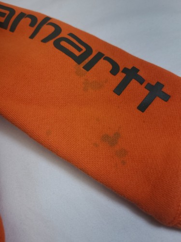 Carhartt youth size 4 safety orange pull over hoodie, stains - Picture 3 of 10