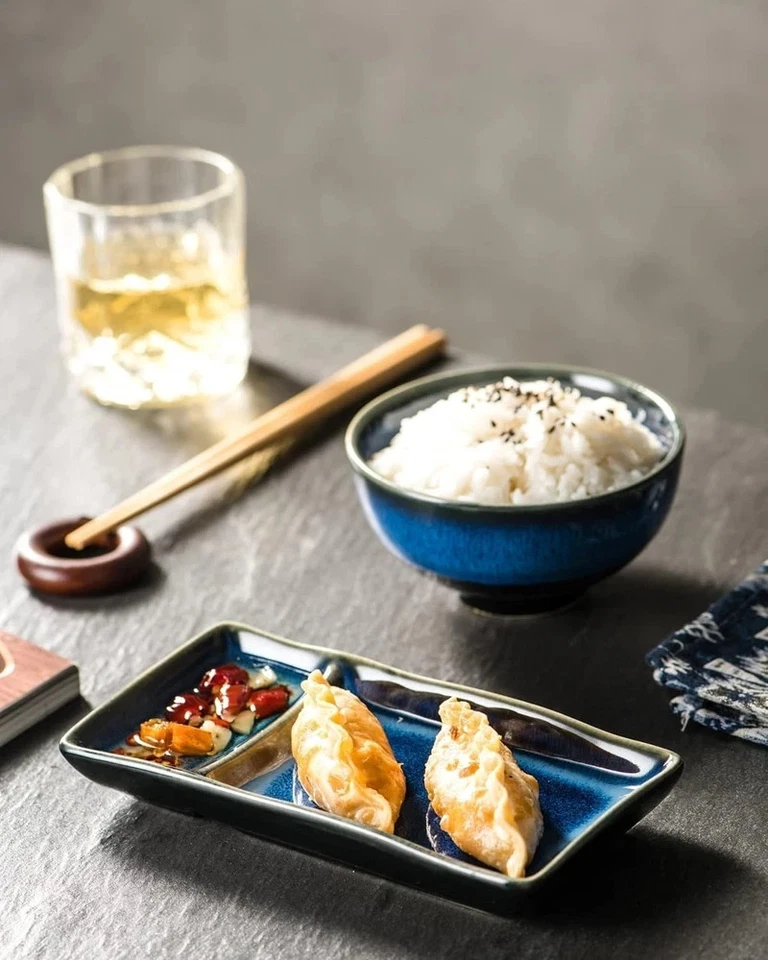 Juego de platos y cuencos de sushi aperitivo japonés de cerámica para 2 | 7" rectangular su... Foto 4 de 4