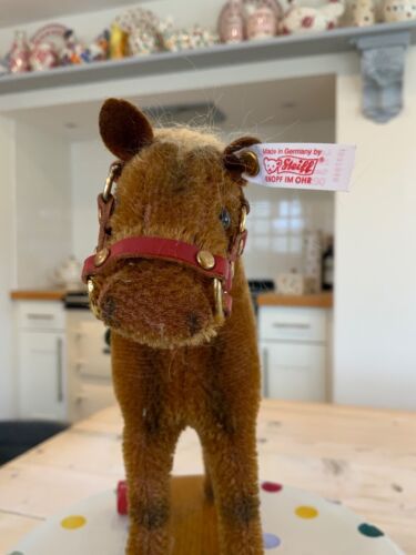 Vintage STEIFF Pferd auf Rädern, MOHAIR SPIELZEUGPFERD, Ohr KNOPF, ETIKETT. Bären Pal. - Bild 9 von 16