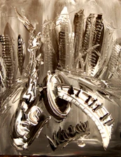 CITYSCAPE JAZZ SAX  Modern Abstract   Original Oil Painting  IMPRESSIONIST WD