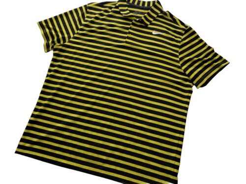 Nike Dri-Fit Golf Sport Poloshirt Herren schwarz neongelb gestreift Größe XXL