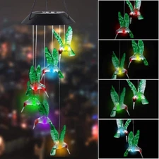 LED Solar Hummingbird Wind Chime, 25" Mobile Hanging Wind Chime for Home Garden