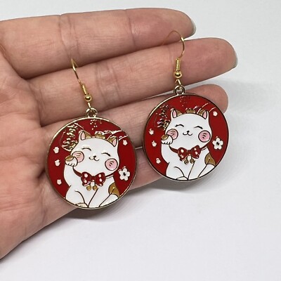 Lucky Cat Earring, Good Fortune Cat Earring, Money Cat, Lunar New Year Earrings