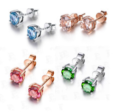 6mm Round Cut Cubic Zirconia Sterling Silver Post Stud Earrings Women Girl PE22