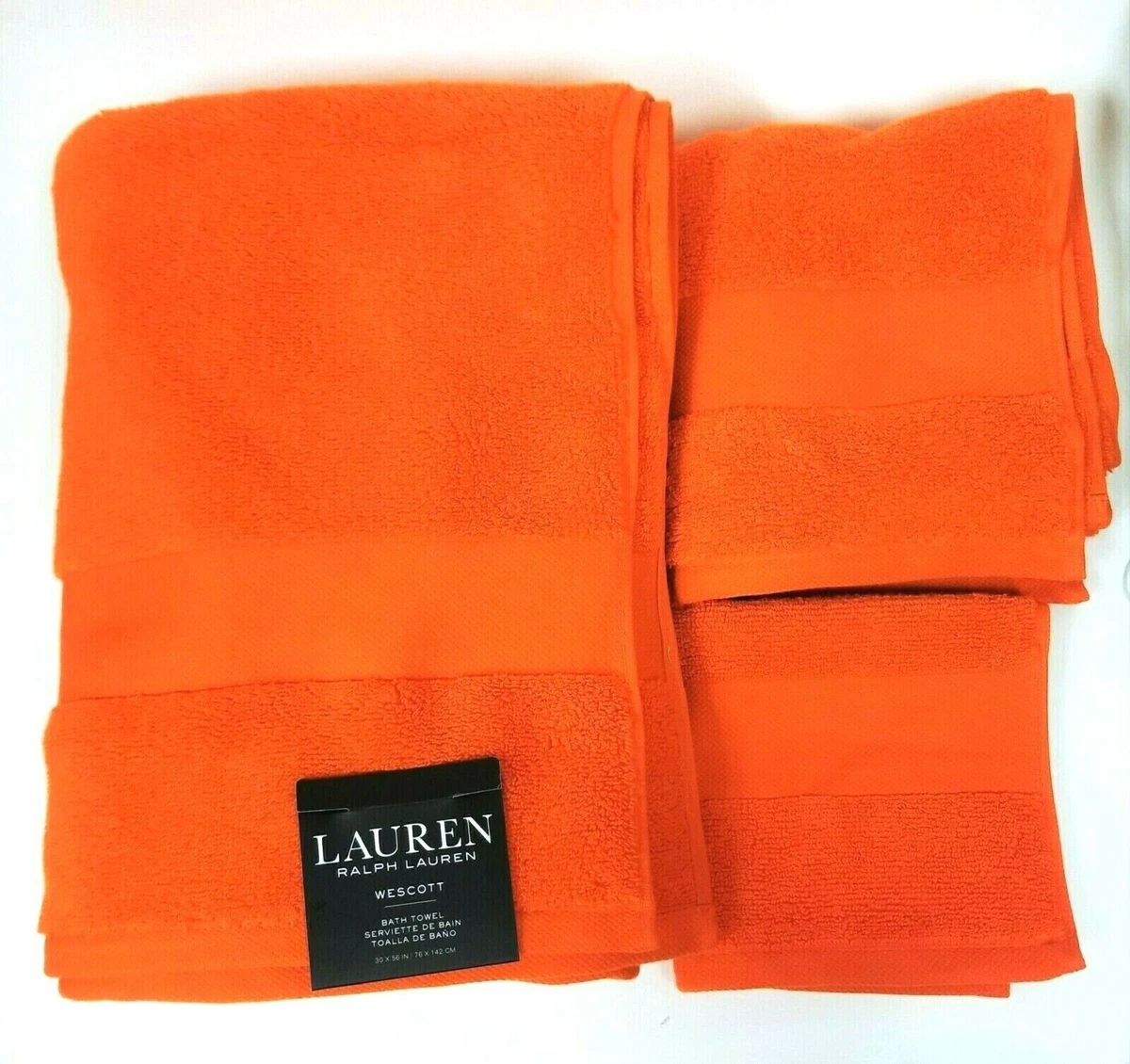 RALPH LAUREN WESCOTT SUMMER BRIGHT ORANGE BATH HAND OR SET OF 2