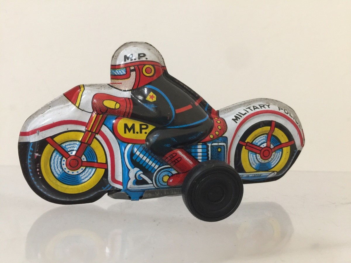 Vintage Japan Military Police Motorcycle Tin Toy Very Good
