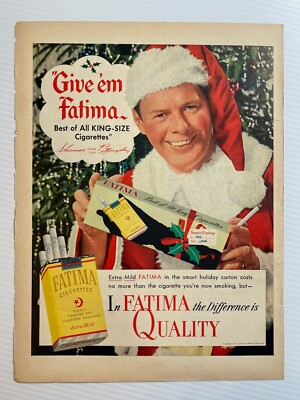 1951 Fatima Cigarettes Print Advertisement ''Christmas'' Man Dressed As Santa