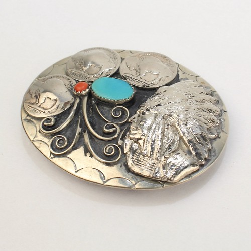 Vintage signierte Navajo Silber Gürtelschnalle von Squaw Wrap - Bild 3 von 7