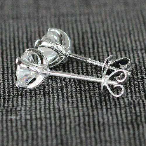 Aretes de plata 925 con tornillos de diamante de corte redondo simple de 2,00 quilates de plata Foto 3 de 4