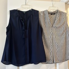 2 Lot Women Large Sleeveless Tunic Blouses~Ralph Lauren Blue & Nine West Print