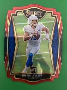 2020 Panini Select Premier Level #144 Justin Herbert Red Die-Cut Rookie Chargers