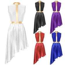 Womens Sleeveless Lyrical Praise Dance Dress Tunics Asymmetrical Hem Dancewear