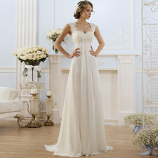 Hot Sale Simple Empire Waist Wedding Dresses Chiffon Boho Bride Dress Plus Size
