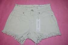 Womens Jean Shorts BLEACHED DENIM Cream Color MID RISE Frayed Accents SIZE 4