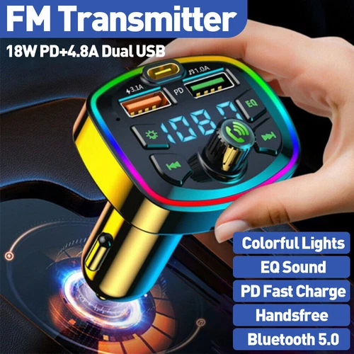 Car Wireless FM Transmitter Adapter Bluetooth 5.0 2USB PD Charger AUX Hands-Free - Picture 4 of 12
