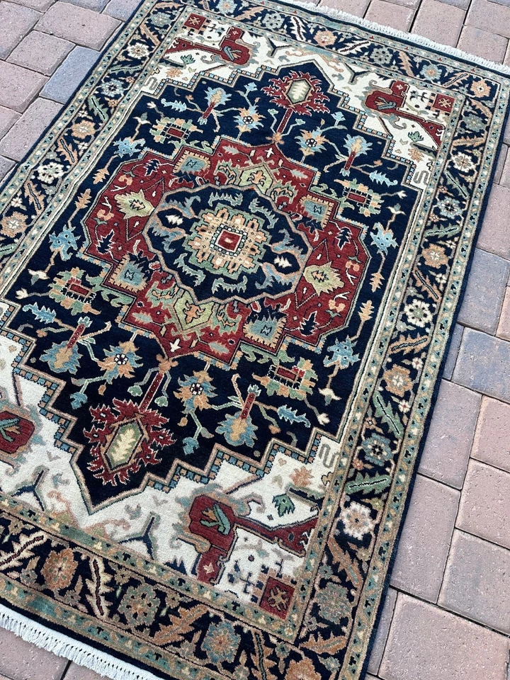 Brand New Oriental Accent Rug Handmade in India, Colorful Geometric Design, 4x6 - Image 3 of 4