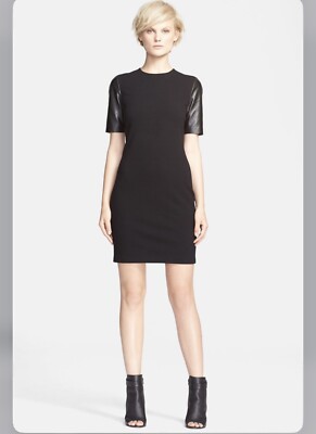 Vince Leather Sleeve Pencil Dress Size MIDI Black