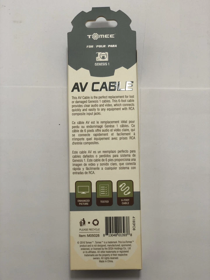 Sega Genesis Model 1 AV Cable RCA Composite Audio Video A/V Cord - Brand New 6ft - Image 4 of 4