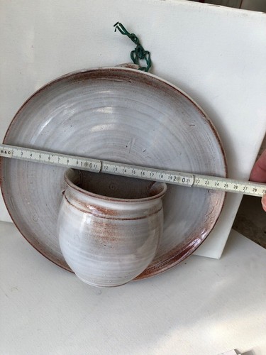 Wanddeko handgetöpfert Blumentopf Vase aufhängen Ton lasiert Wandteller 25 cm - Bild 2 von 4