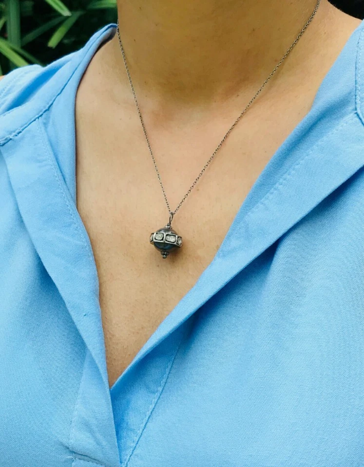 Collar Colgante Diamante Rosecut Collar Plata de Ley 925 Colgante Victoriano. Foto 4 de 4