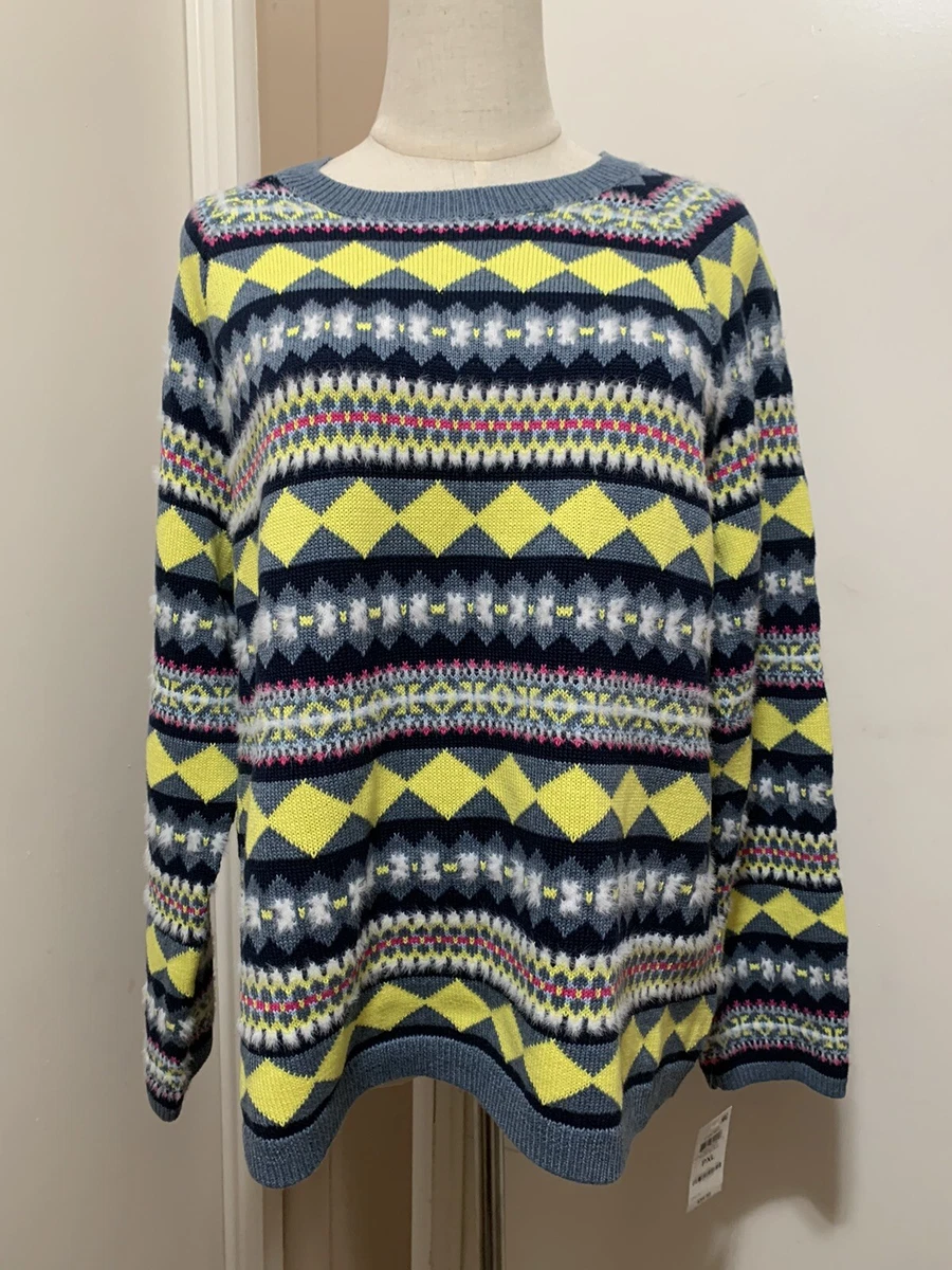 New Style Co Women Soft Stripe And Blue Fair Isle Pullover Tunic