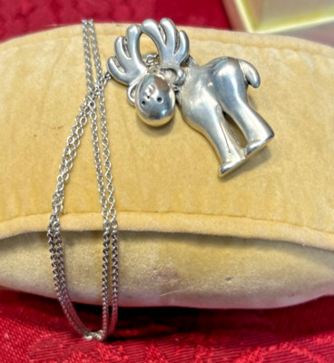 Vintage Sterling Silver .925 Adorable Moose Pendant Necklace, Zia Sun West Co.