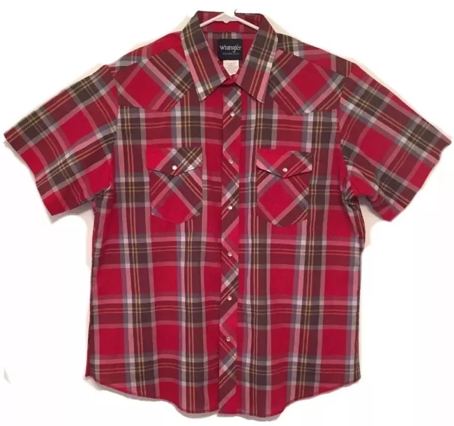 Wrangler Western Shirts Mens XL Plain Pearl Snap Button Pockets