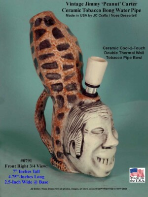Vintage Jimmy 'Peanut' Carter Ceramic Glass Tobacco Hookah Bong Water Pipe  USA