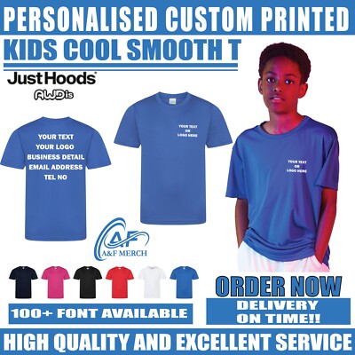 Personalised Custom Just Cool Awdis Kids cool Smooth T-shirt Sports Casual JC20J