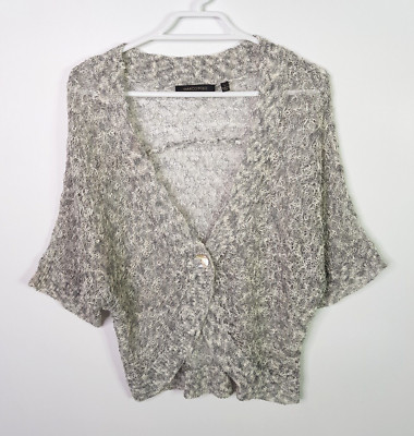 Marco Polo Lace Knit Cardigan Womens S Grey Relaxed Short Sleeve Cotton