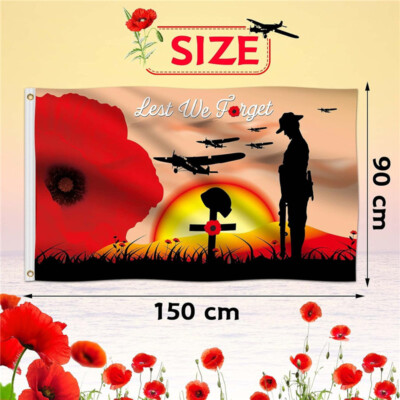 Funny Flags Lest We Forget Remembrance Poppy Flag - 3ft X 5ft Outdoor ...