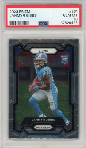 Jahmyr Gibbs Rookie 2023 Panini Prizm #331. PSA Graded GEM MT 10