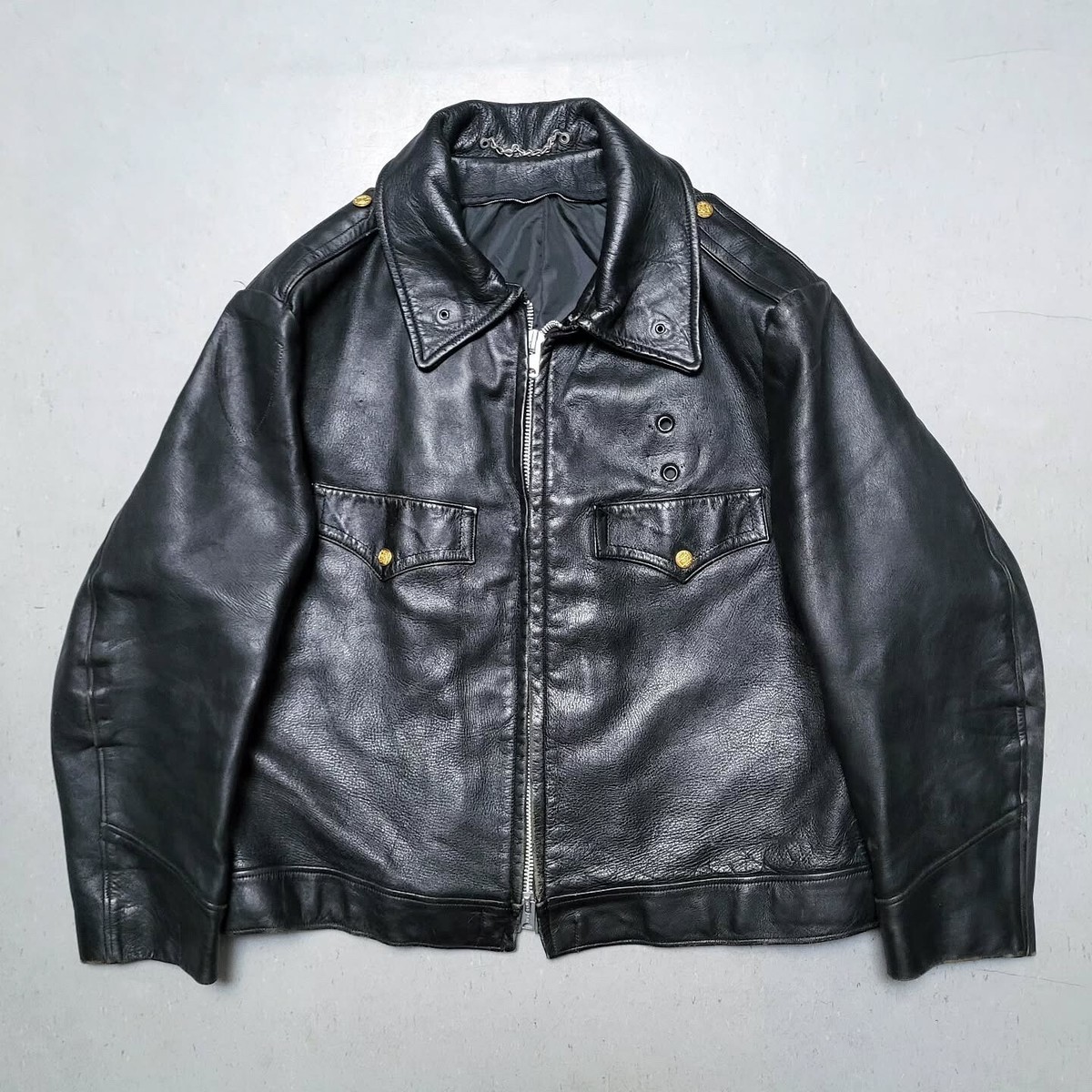 Vtg NEW YORK POLICE Jacket HORSEHIDE Leather Black Motorcycle USA