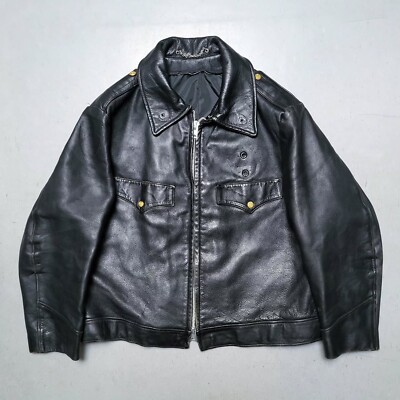 Vtg NEW YORK POLICE Jacket HORSEHIDE Leather Black