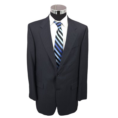 Daniel Cremieux Loro Piano 2 Piece Suit Mens 42L Blue Pinstriped Pants 36x31 USA