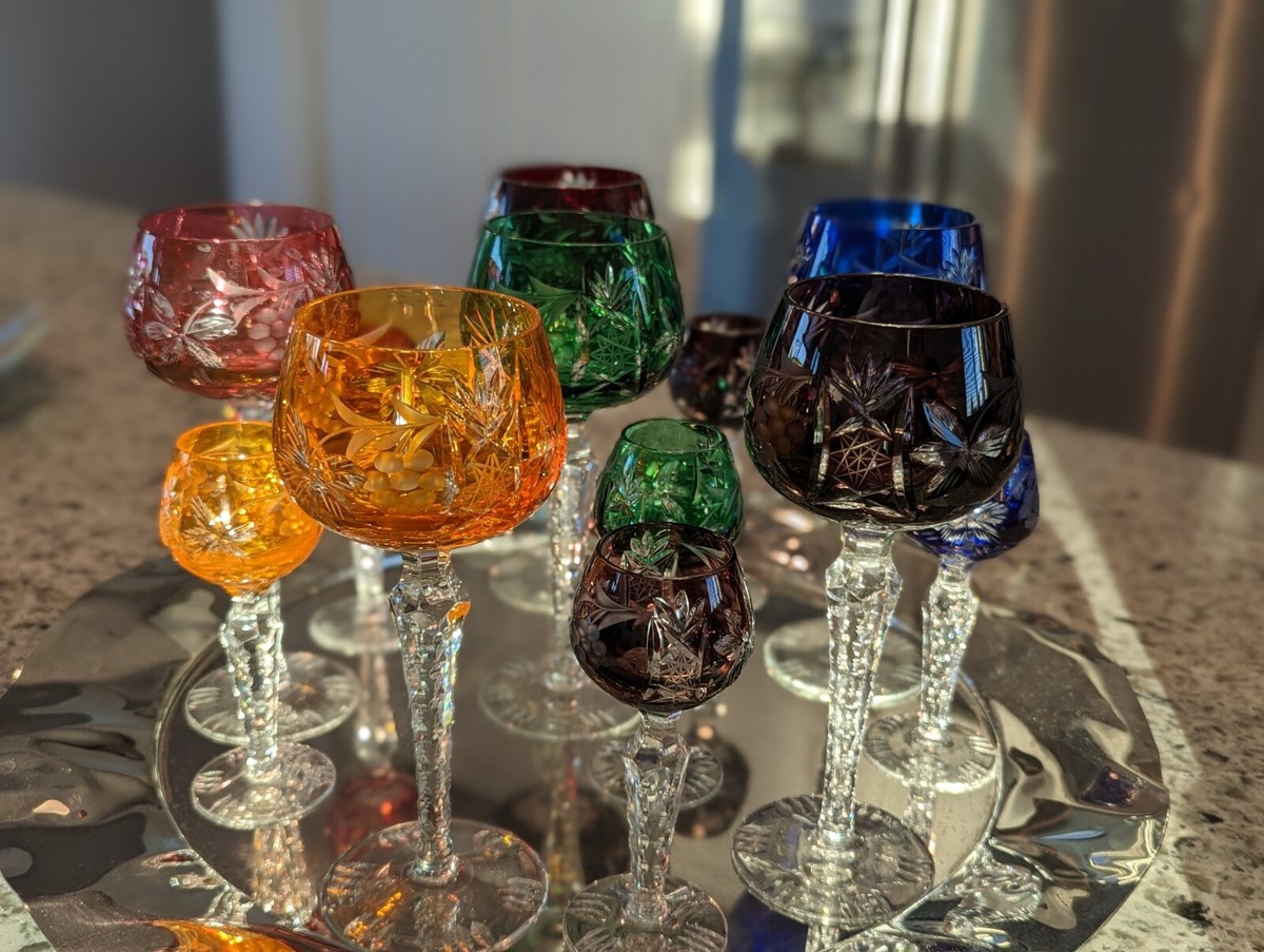 Set 12 Bohemian Czech Cut to clear Crystal Wine Glass Goblets