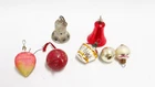 ANTIQUE Christmas decorations 7 x Thuringian glass, cotton wool, bells, 1930s VINTAGE