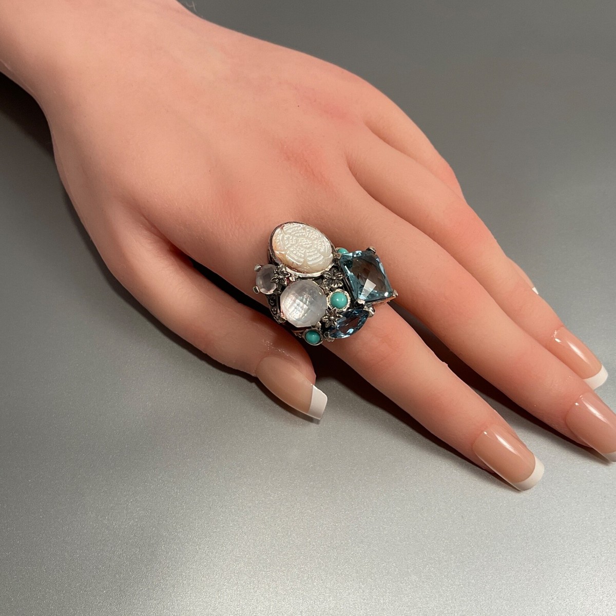 STEPHEN DWECK STERLING SILVER BLUE QUARTZ, MOONSTONE, TURQUOISE